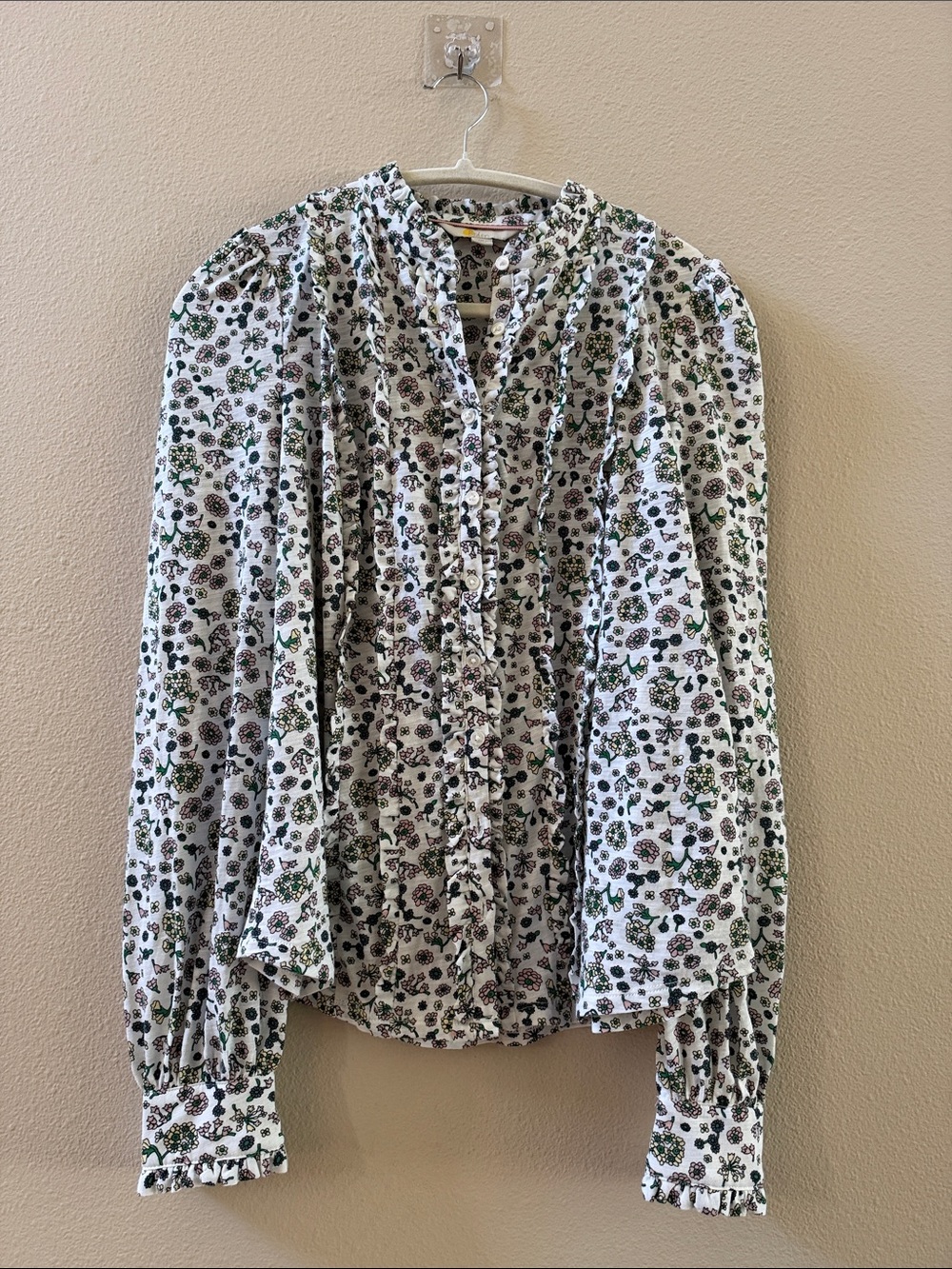 Boden Women’s White Floral Ruffle Button-Front Blouse